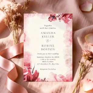 Romantische rosa Wasserfarben-Blumenhochzeit Einladung