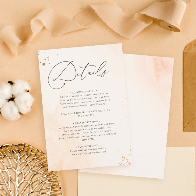 Romantische Rosa Wasserfarben Hochzeitsdetails Begleitkarte (Von Creator hochgeladen)