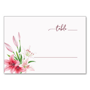 Romantische rosa Wasserfarben-Lilien Tischnummer