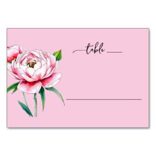 Romantische rosa Wasserfarben-Pfingstrose Tischnummer
