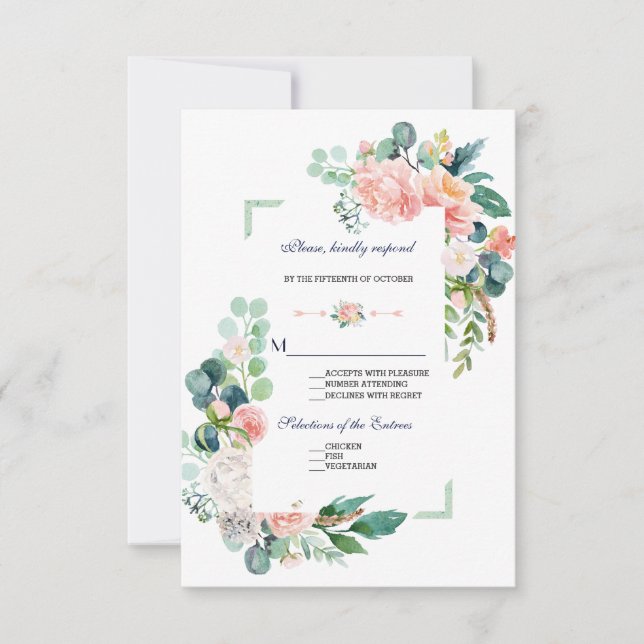 Romantische rosa weiße Blume RSVP Karte (Vorderseite)