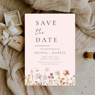 Romantische Rosa Wildblumen Boho Save the Date