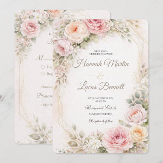 Romantische rosafarbene Blumen-Hochzeitseinladung Einladung