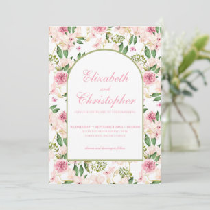 Romantische rosafarbene Blumenhochzeit Einladung