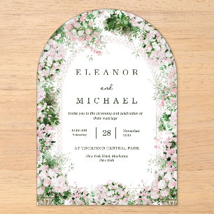 Romantische rosafarbene florale Gartenhochzeit Acryleinladungen