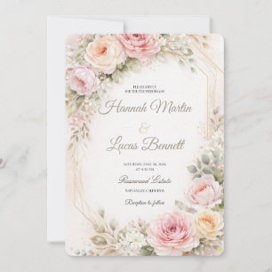 Romantische rosafarbene Florale Hochzeitseinladung Einladung