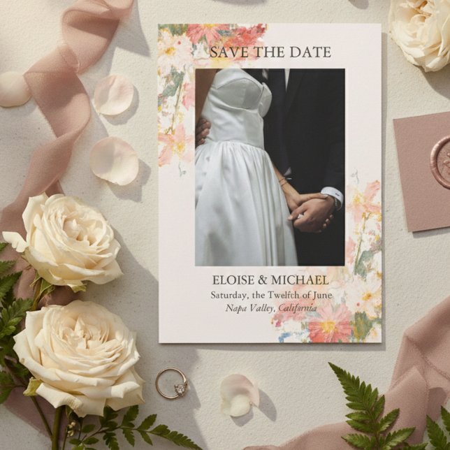 Romantische rosafarbene gemalte florale Hochzeit Save The Date (Romantic Blush Painted Floral Wedding Save The Date)