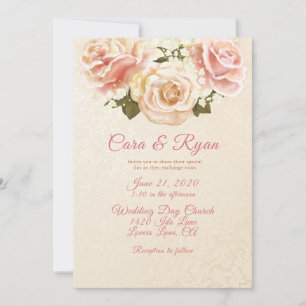 Romantische rosafarbene Rosen Elegante Hochzeitsei Einladung