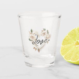 Romantische Rosarote Rosen Federn Herz Liebe Schnapsglas