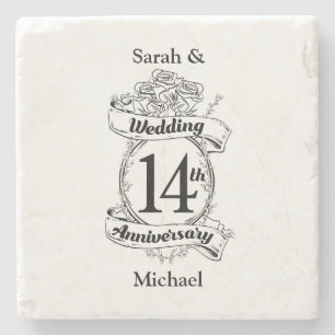 Romantische Rose 14. vierzehnter Hochzeitstag Steinuntersetzer