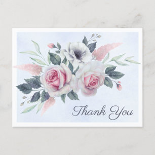 Romantische Rose Blue Watercolor Danke Postcard Ankündigungspostkarte