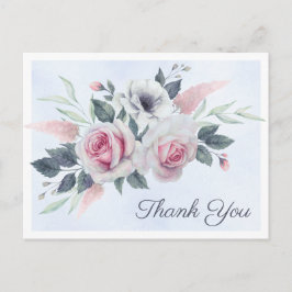 Romantische Rose Blue Watercolor Danke Postcard Ankündigungspostkarte