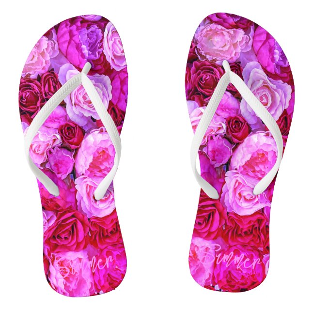 Romantische Rose Blume Bouquet Pink Flip Flops (Fußbett)