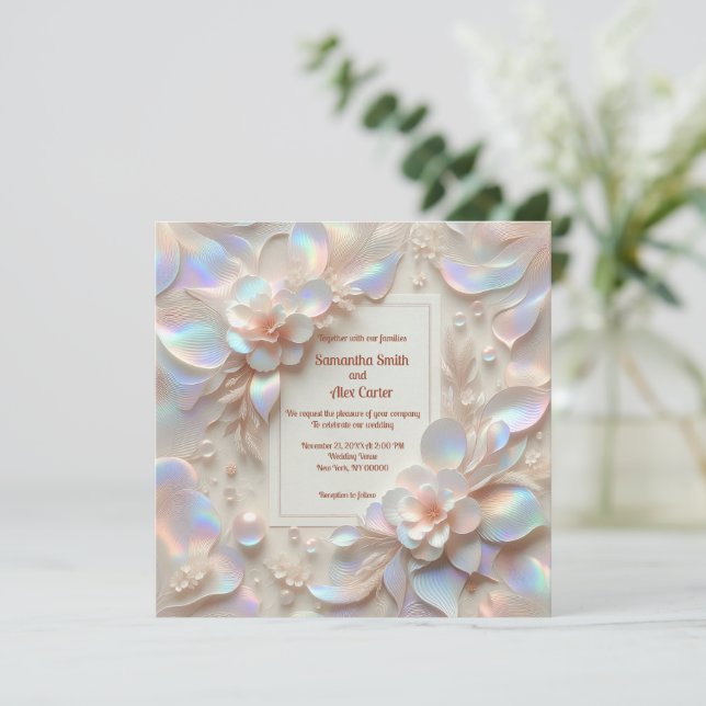 Romantische Rose Blume Hochzeit Einladung (Stehend Vorderseite)