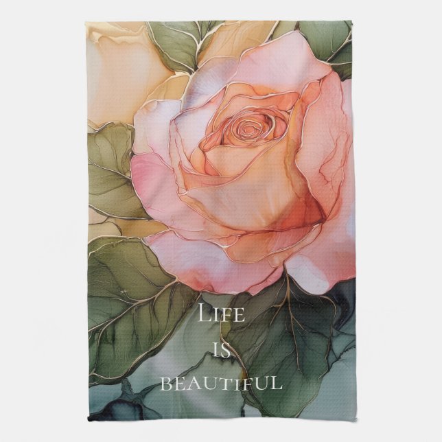 Romantische Rose Blumenkohl Brautparty Geschirrtuch (Vertikal)