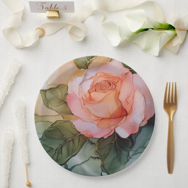 Romantische Rose Blumenkohl Brautparty Pappteller (Hochzeit)