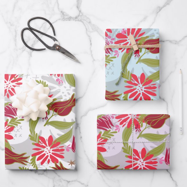 Romantische Rose Blumenmuster Mix Valentines Muste Geschenkpapier Set (Vorderseite)