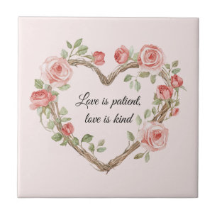 Romantische Rose Blush Florales Herz Liebe Fliese