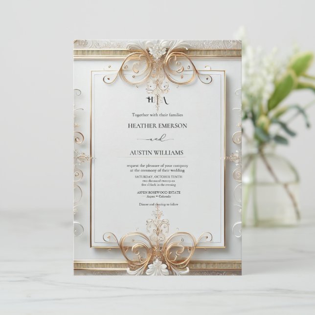 Romantische Rose | Blush Monogram Wedding Einladung (Stehend Vorderseite)