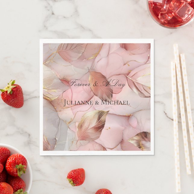 Romantische Rose Blush Pink Gold Leaf Brautparty Serviette (Beispiel)
