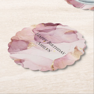 Romantische Rose Blush Pink Gold Leaf Geburtstag Untersetzer