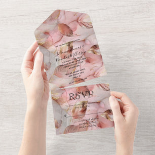 Romantische Rose Blush Pink Goldblatt Hochzeit All In One Einladung