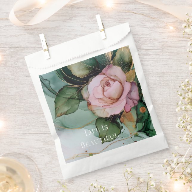Romantische Rose Blush Pink Goldfloralhochzeit Geschenktütchen (Ausgeschnitten)