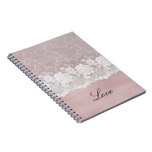 Romantische Rose Blush Pink White Lace Floral Notizblock (Rechte Seite)