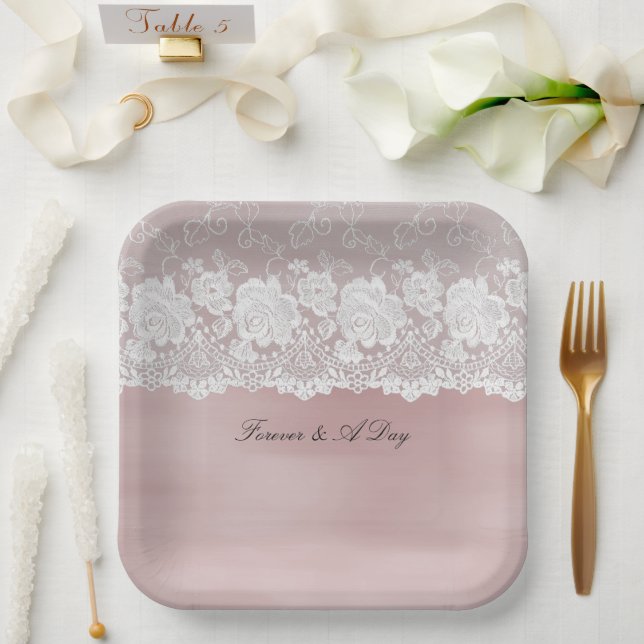 Romantische Rose Blush Pink White Lace Floral Wedd Pappteller (Hochzeit)