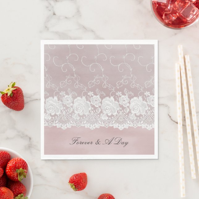 Romantische Rose Blush Pink White Lace Floral Wedd Serviette (Beispiel)