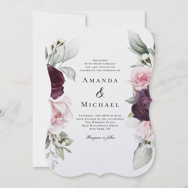 Romantische Rose Botanische Hochzeit Einladung (Vorderseite)
