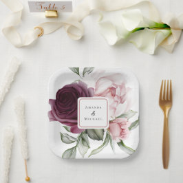 Romantische Rose Botanische Hochzeit Pappteller