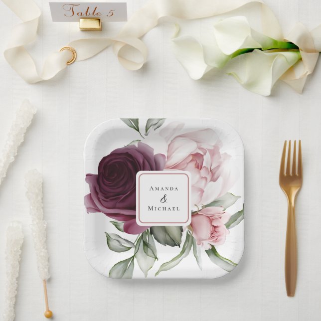 Romantische Rose Botanische Hochzeit Pappteller (Hochzeit)