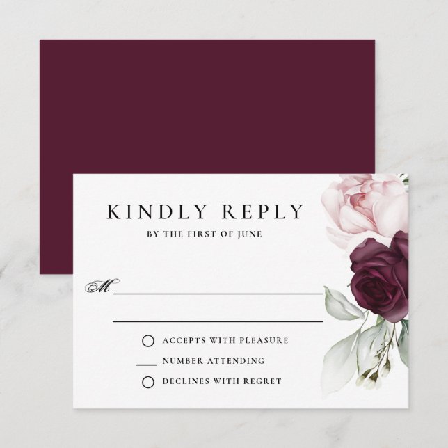 Romantische Rose Botanische Hochzeit RSVP Karte (Vorne/Hinten)