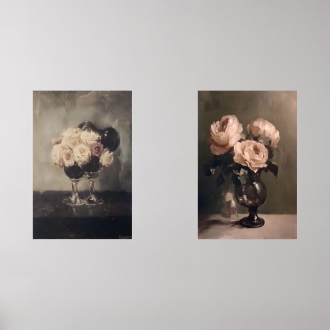 Romantische Rose Bouquet in Vase - Klassisches Sti Bilderwand Sets (Vorderseite)
