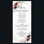 Romantische Rose Burgund Rot-Rot Menükarte<br><div class="desc">Elegante und moderne romantische geometrische Aquarell Blumenkarte mit einem Bouquet aus Bordeaux / Marsala , Rosa, Lila, pfirsichfarbene Rose mit passendem Blattwerk. Ideal für einen Herbst / Hochzeitsmitte. Weitere passende Designs und Variationen finden Sie in meinem "Blitzweddingpaperie" Shop. Und zögern Sie nicht, mich für weitere Anpassungen oder Matching-Produkte zu kontaktieren...</div>