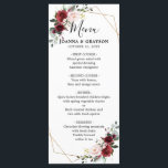 Romantische Rose Burgund Rot-Rot Menükarte<br><div class="desc">Elegante und moderne romantische geometrische Aquarell Blumenkarte mit einem Bouquet aus Bordeaux / Marsala , Rosa, Lila, pfirsichfarbene Rose mit passendem Blattwerk. Ideal für einen Herbst / Hochzeitsmitte. Weitere passende Designs und Variationen finden Sie in meinem "Blitzweddingpaperie" Shop. Und zögern Sie nicht, mich für weitere Anpassungen oder Matching-Produkte zu kontaktieren...</div>