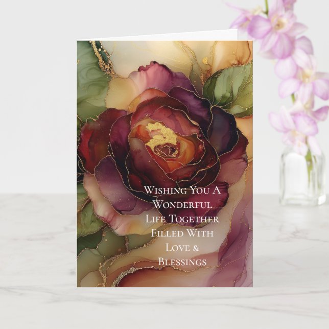 Romantische Rose Burgundy Red Gold Floral Wedding Karte (Orchidee)