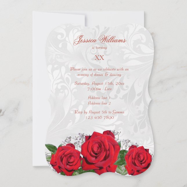 Romantische Rose & Damask Geburtstagsparty Einladung (Vorderseite)