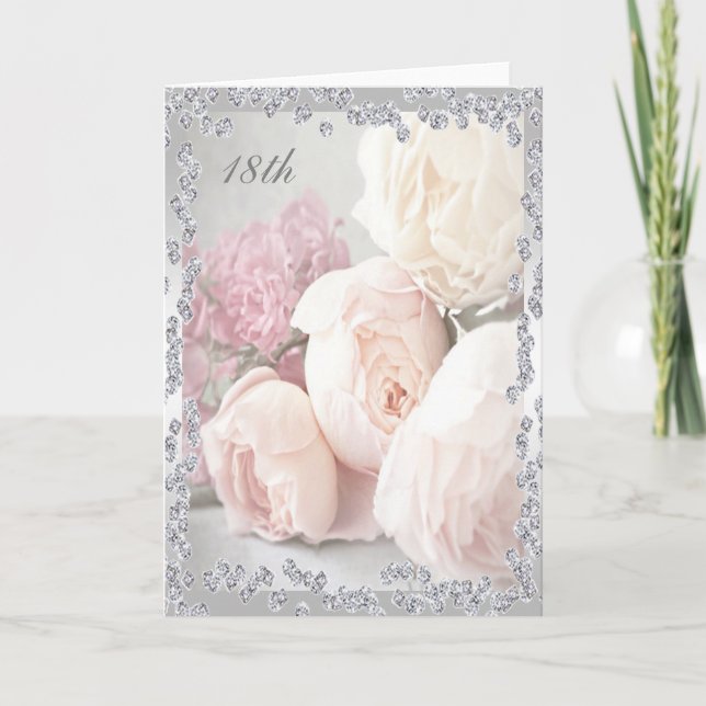 Romantische Rose & Diamanten 18. Geburtstag Karte (Vorderseite)