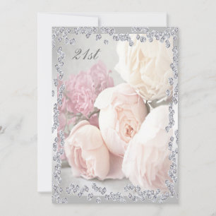 Romantische Rose & Diamanten 21. Geburtstag Party Einladung