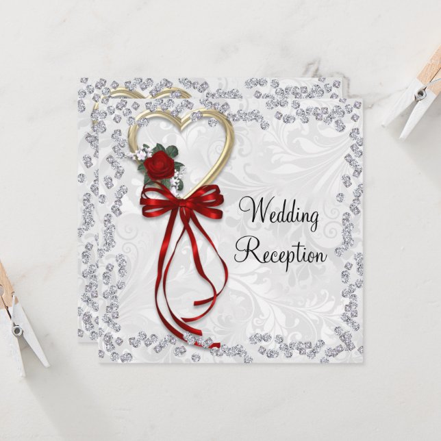 Romantische Rose, Diamanten und Hochzeitsinvit Einladung (Vorderseite/Rückseite Beispiel)