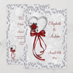 Romantische Rose, Diamanten und Rote Hochzeiten Einladung