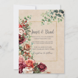Romantische Rose Floral Eukalyptus QR Code Hochzei Einladung