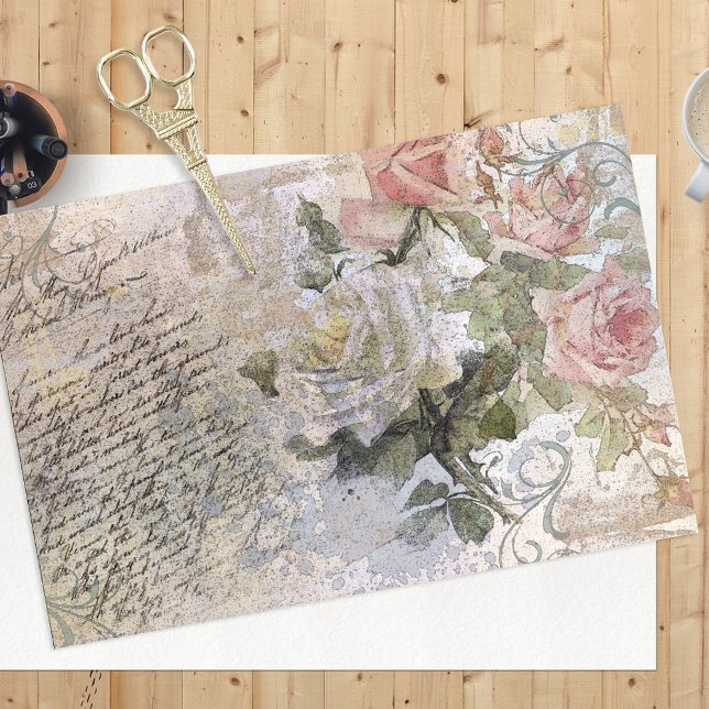 Romantische Rose Florals Alte handgeschriebene Ent Seidenpapier (Von Creator hochgeladen)