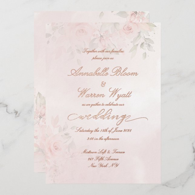 Romantische Rose Garten 1 mit Rose Gold Folieneinladung (Vorderseite/Rückseite)