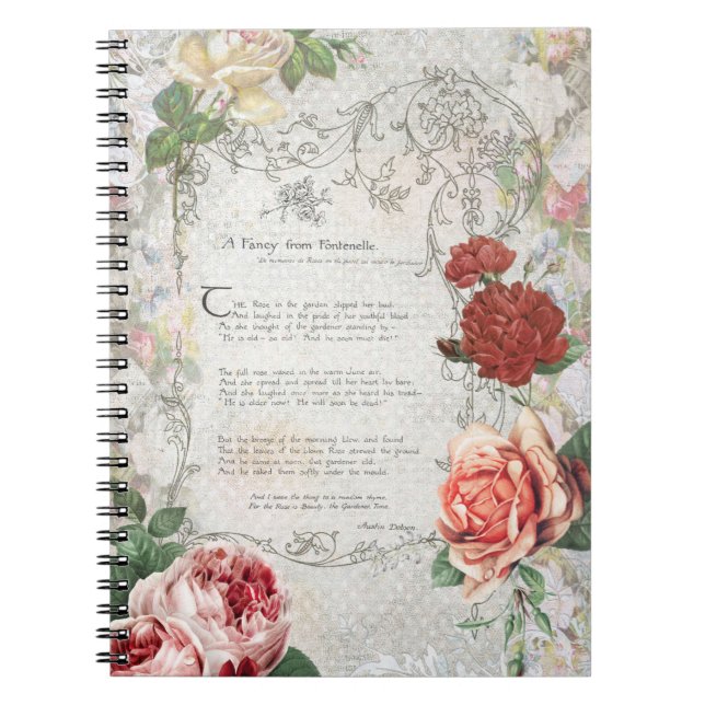 Romantische Rose, Gedicht und Grenze Notizblock (Vorderseite)