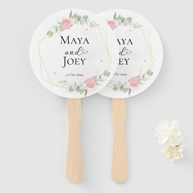 Romantische Rose Geometric Wedding Fächer (Vorne und Hinten)