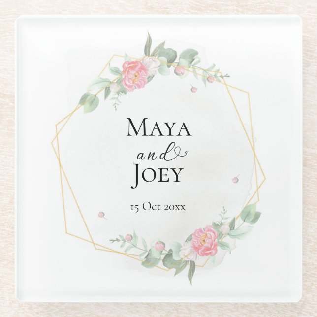 Romantische Rose Geometric Wedding Glasuntersetzer (Vorderseite)