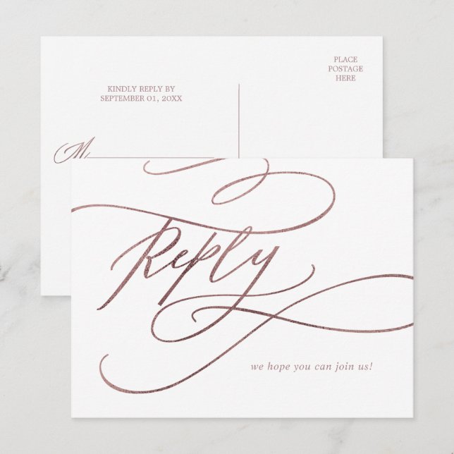 Romantische Rose Gold Calligrafy Menü UAWG Einladungspostkarte (Vorne/Hinten)